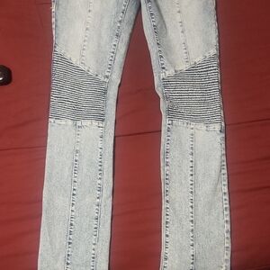 True Religion Blue Straight Leg Jeans with Panel Design